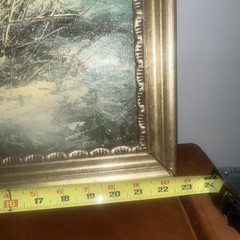 Winter Scene Oil Painting Nature Sea snow Cottage Artist Signature Ornate frame