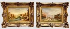 Silvio Fumagalli, St. Mark’s Square and Rialto, pair of oils on panels