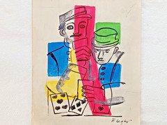 VINTAGE SIGNED COA FINE ARTS PAINTING BY FERNAND LEGER TITLE MEN PLAYING CARDS