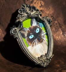 Blue Eyes Siamese Cat mini print of original painting in custom made frame