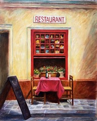 Paris Cafe Restaurant Wine Large Original Oil Painting 16”x20” Kaloustian Art