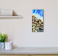 Sea Abstract Acrylic Picture 10x20cm Stones Beach Painting on Canvas