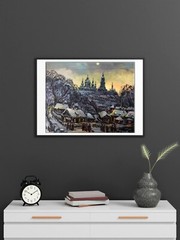 Oil Painting Winter Evening A. Litvinov Unframed Original Decor Art nAAA2886
