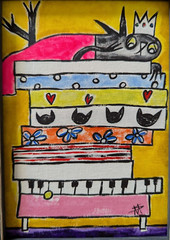 Black Cat Original Painting Collectible Abstract Folk Art By Samantha McLean