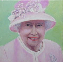 Sean Wu original oil portrait 12×12 on stretched canvas, Queen Elizabeth II