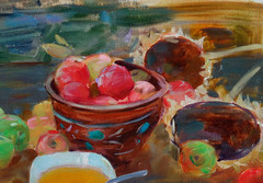 Oil painting Honey Ukrainian painter Canvas Decor Unframed original still life