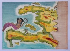 Patricia Butler PAB Original Painting Naive Haiti Map Puerto Rico Unsigned
