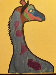 8×10 Acrylic Painting Specialist Yellow-Eyed Purple-Spotted Blue Giraffe One-Off