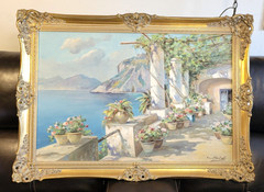 G SALVATI ORIGINAL ART OIL PAINTING CAPRI AMALFI COAST ITALIAN TERRACE VICTORIAN