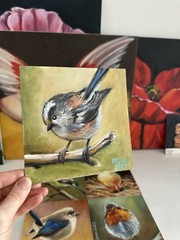 Oil Painting Little Bird 15x15cm Gift Bird On Brunch Wall Art Fine Art
