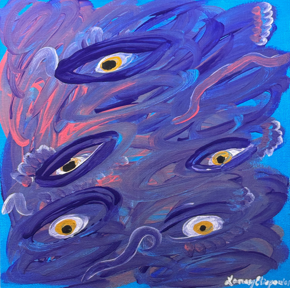 Greek Eye Protection Abstract Painting 8×8 Acrylic Original Signed