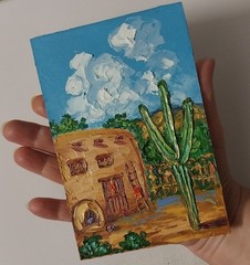 Framed Southwest Old House Arizona Desert Cactus Art 4×6″ Oil Painting Original