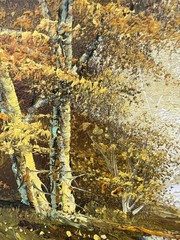 Vintage Mountain Landscape Forest Oil Painting Art Home Trees Stream Forest Path