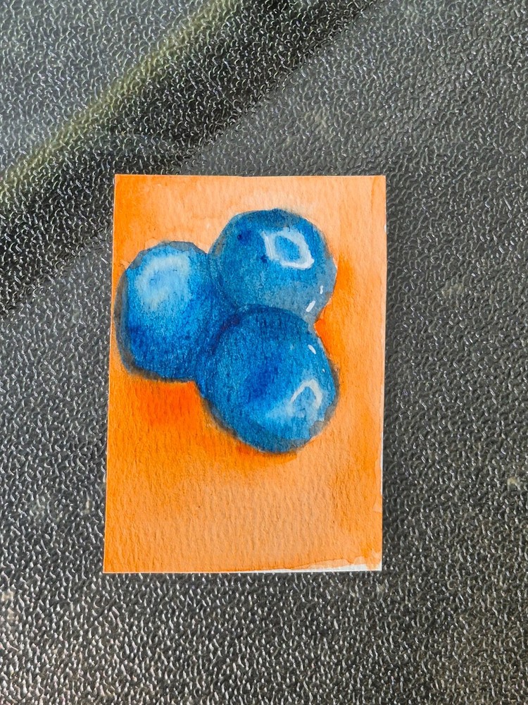 aceo original painting 2.5 x 3.5 watercolor Blueberries, Fruit by Alexis