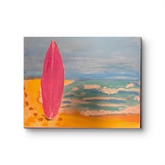 Surf Board Beach 11 X 14″ Neo Impressionist Modern Acrylic Painting Canvas