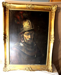 Vintage 1962 Oil Painting Man with the Golden Helmet Rembrandt Copy Gilt Frame