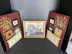 Vintage Hamilton Country Oil Painting Wood Frame Americana Plus 2 Cat Art Prints