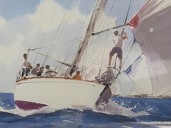 Pair of Yacht Watercolours Yacht Sailing Racing 8m Class by Ken Hayes