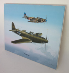 Raymond Waddey Painting on Canvas of USA and USSR P-63A Kingcobra WWII, 16″x20″