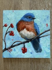 Blue Bird Original Oil Painting On Panel 6 X 6 Inches Bird Krista Eaton