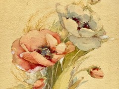 Pair Doris Perry Floral Flower Watercolor Painting Signed Art Noveau Gesso Frame