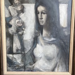 Antonin Marek Machourek Signed Abstarct Figure Oil Painting Monochrome 21”x25”