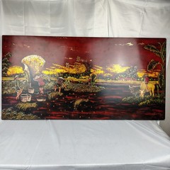 Thanh Ley Studios Painting Wooden Board Lacquer Thai Village Scene
