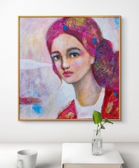Painting Original Woman Face Portrait GALLERY WRAPPED CANVAS 12x12x1.5 „