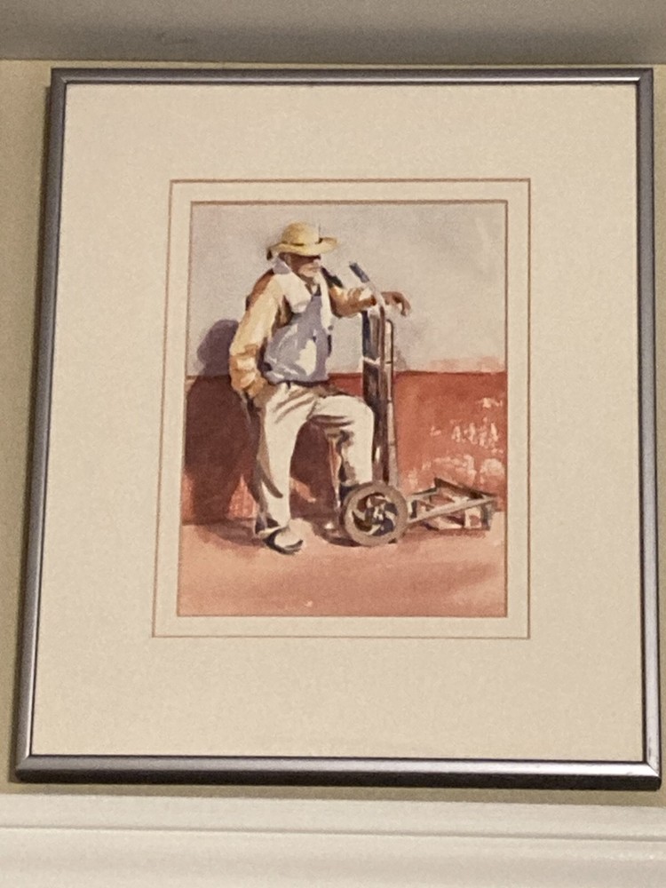 ORIGINAL WATERCOLOR Painting Signed Mexico Worker Mexican