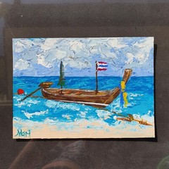 Pleasure Boat Painting Seascape Skiff Original Wall Art 6×8′ Ocean Shallop