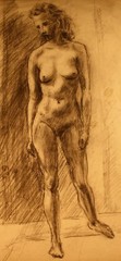 Female All Nude Circa 1920 – Lead/Charcoal/Paper 54.5×26.0cm – Monogrammed THB ?