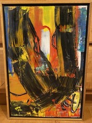 2005 Daniel Herr“What’s The Rush“Oil On Plywood Abstract Fine Art Painting 25×17
