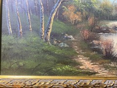 „River And Forest Landscape Scene“ Oil On Canvas Painting – Framed