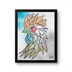 Original Signed Mixed Media Art Electric Rooster Painting 11×14 Home Decor