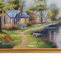 Cottage On The Lake Original Oil Painting Framed 38.5x27in C Jaffey?
