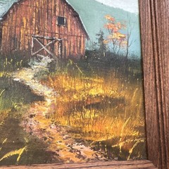 Everett Woodson Signed Painting Landscape Barn Path Birds, 2ox16in
