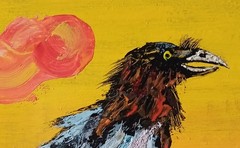 Raven Impasto Painting Original Art Impression Oil Painting 9.8 x 9.8 in
