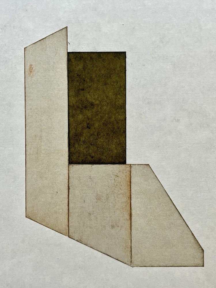Vintage Geometric Abstract Oil Painting on Cardboard Minimalist MCM Style