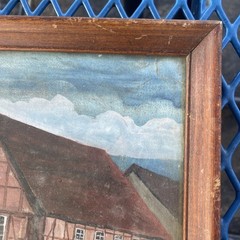 Original Painting Signed Folk Art Andrea European Rural Old Framed Watercolor
