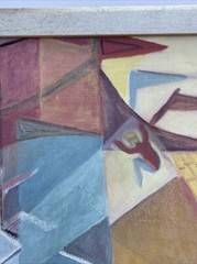 ANTIQUE CIRCUS PAINTING ABSTRACT CUBIST CUBISM MODERNISM MID CENTURY PERFORMERS