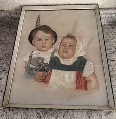 VTG 40s Bavarian Kids Framed Hand Painted/drawn From Germany Signed Home Decor