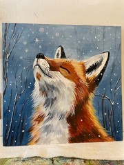 10x 10″ Acrylic Painting on Wood…..“Snowy Fox“