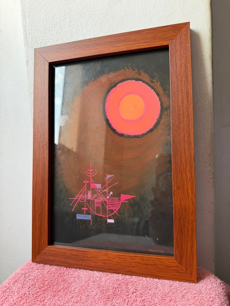 wassily kandinsky , framed oil painting on wood, sealed and signed.