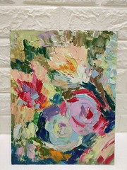 Original oil painting Abstract flowers still life Artwork knife art 11×14 in