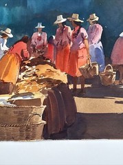VINTAGE IMPRESSIONISM PAINTING MEXICO STREET SCENE VENDORS MARKET CASTILLO