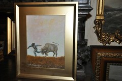 Vintage Original Rodeo cowboy Bull rider Oil Painting listed Artist