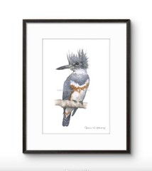 Kingfisher Hand-Painted Watercolor Giclee Print, Unframed
