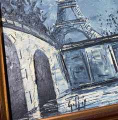 Vintage Huyghe Gilles Blue Period Paris Signed Original Painting 14×12 Set Of 2