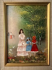 Vintage M Keiser Original Enamel on Copper “In The Park” Framed 10″ x 12″ COA
