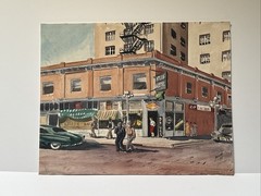 Antique Painting Wpa Regionalism American Urban Street Scene Edwin Jaquet Texas